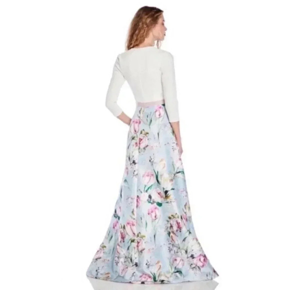 NWT Anthropologie Theia V Neck Crepe Bodice Maxi Dress Short Sleeve White Floral - Picture 4 of 16